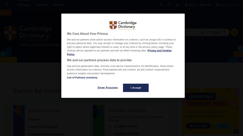 Cambridge Dictionary Online: Free English Dictionary and Thesaurus - Cambridge University Press - Cambridge Dictionaries Online - Cambridge University Press
Free Online English Dictionary, Thesaurus, Word of the Day and other language resources from Cambridge University Press. Online Dictionary. Online Thesaurus. Free Dictionary. Free Thesaurus
dictionary,english,thesaurus,definition,define,meaning,dictionery,glossary,free,online,englich,word,words thumbnail